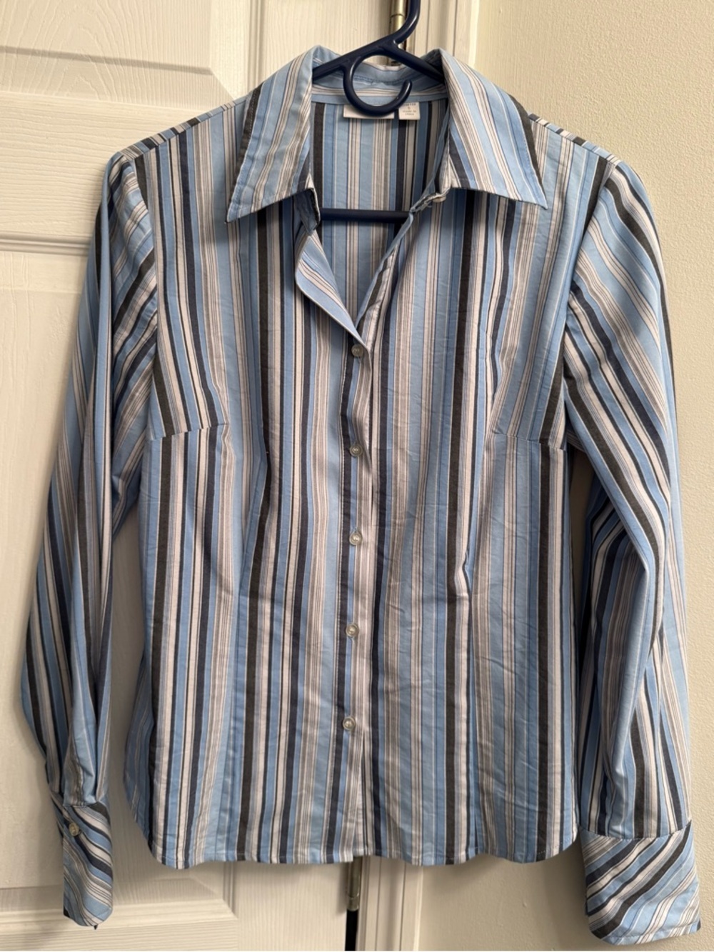 Apt. 9 Blue and White Multi-Stripe Button Down Shirt